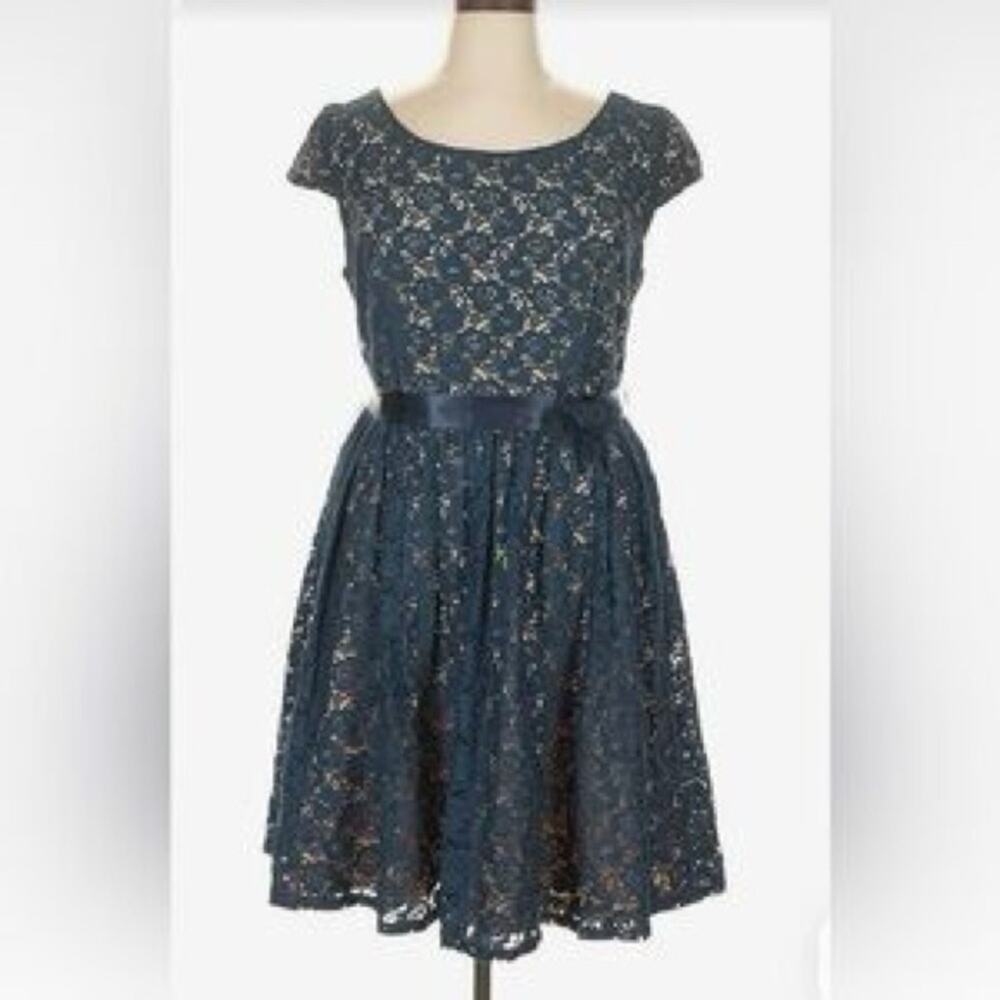 NWT Pompous  women's 18W 2X Dress Navy Blue Lace Crochet Cut Out Floral Overlay